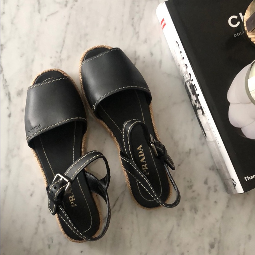 Prada 38 Leather Espadrilles Shoes - Picture 2 of 3